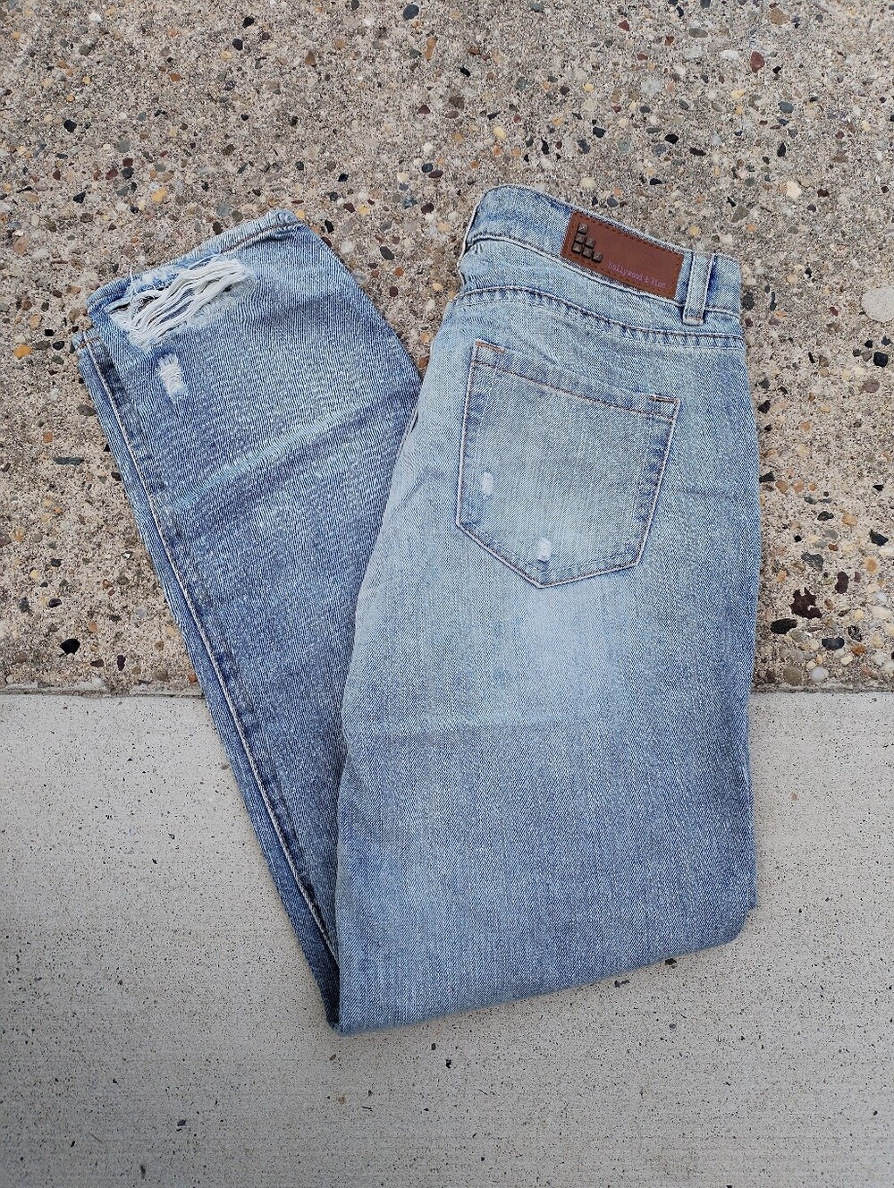 Blue Boyfriend Jeans with Vintage Distressing